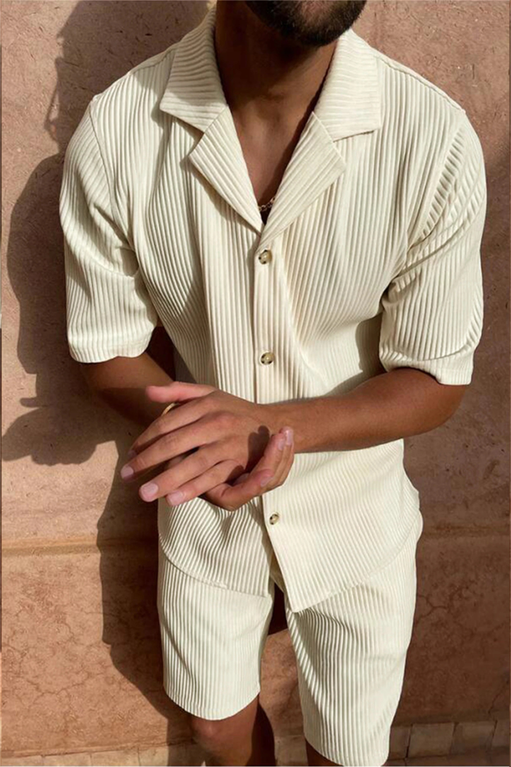 Ralston | Men Short Sleeve Textured Shirt and Shorts Summer Outfit Set