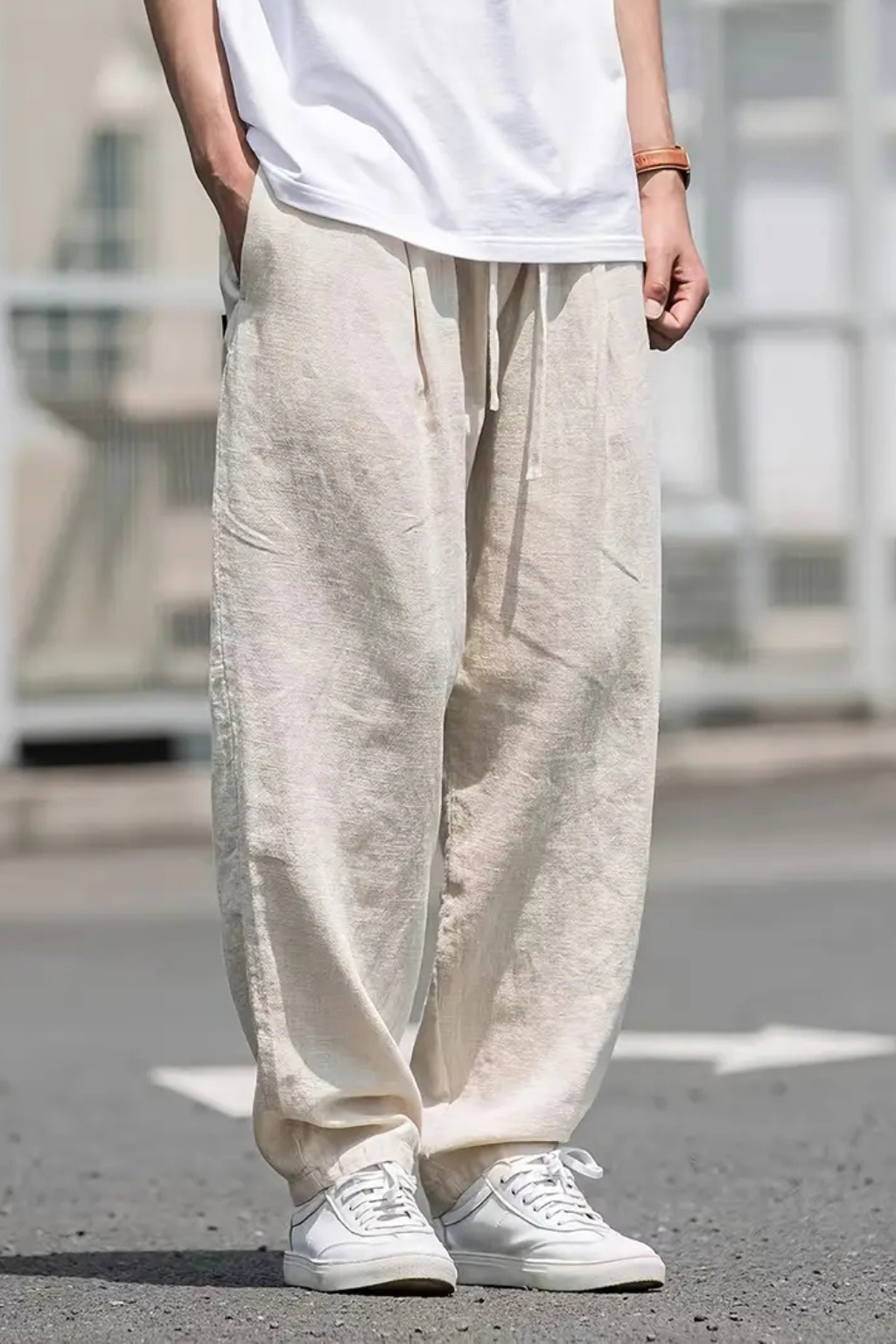 Jake | Men Elasticated Waist Wide Leg Straight Seam Front Pocket Trousers