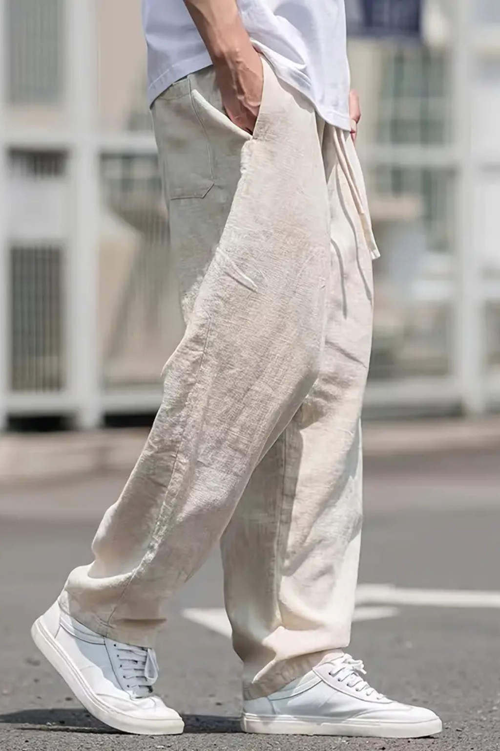 Jake | Men Elasticated Waist Wide Leg Straight Seam Front Pocket Trousers